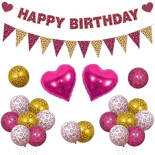 Pink Cheetah Birthday Party Decors Leopard Party Decor Set for Girls, Includes H