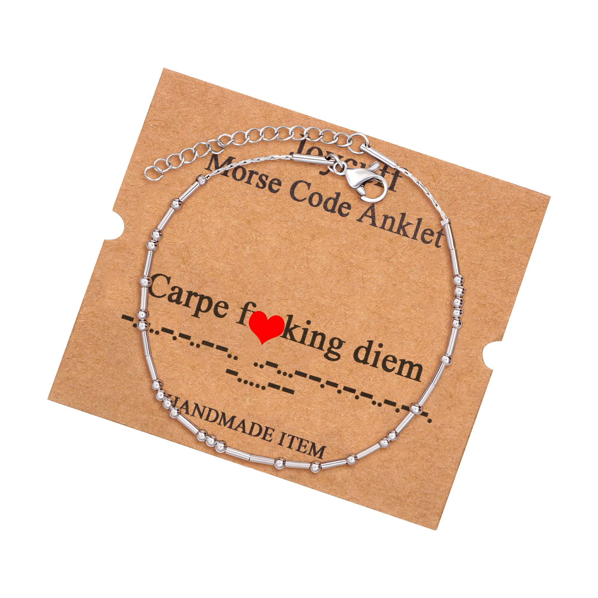 JoycuFFMorse Code Ankle Bracelets for Her Gifts for Women Adjustable Silver Anklets Birthday Gift for Her