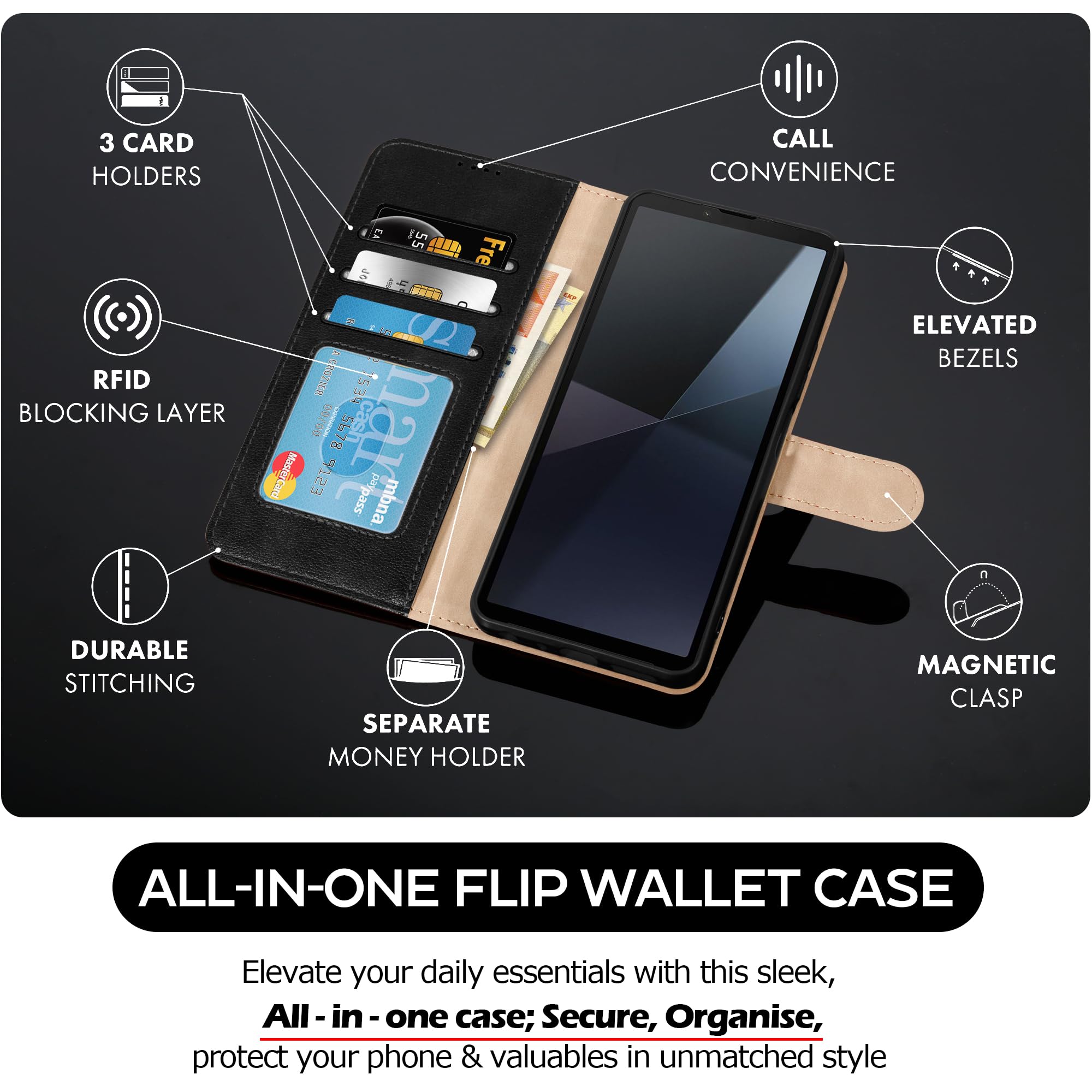 Étui Portefeuille En Cuir Pour Sony Xperia 10 II - Coque Antichoc Avec Support Et Porte-Cartes - Neuf