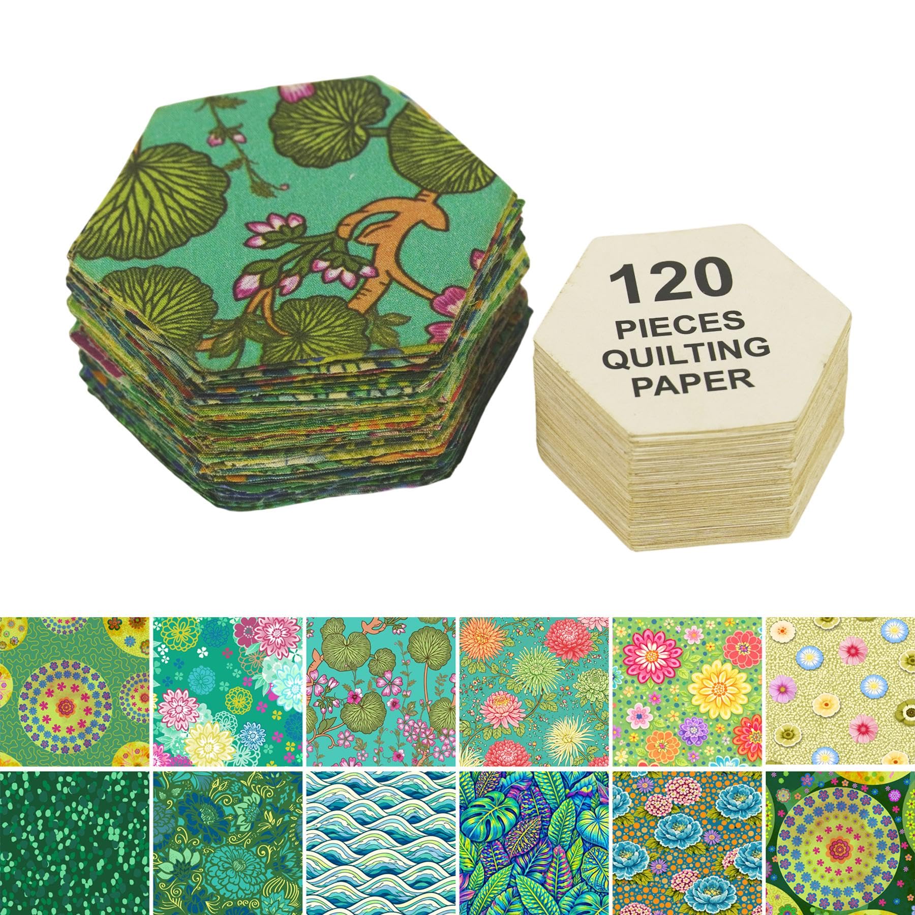 Soimoi Hexagon Precut Quilt Kit – 120 Cotton Fabric Hexagons + 120 EPP Papers – 1.75" Quilting Cotton Shapes for English Paper Piecing, Patchwork & Honeycomb Quilts