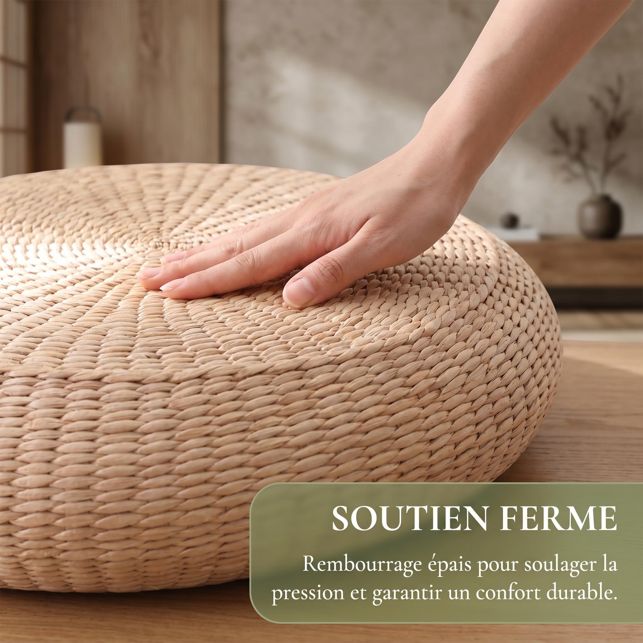 Coussin de Sol Naturel en Fibre Végétale, Coussin de Méditation Rond en Rotin Tressé, Confortable et Respirant, Tissé Main, pour Cérémonie du Thé, Salon et Bureau, 40 cm de Diamètre