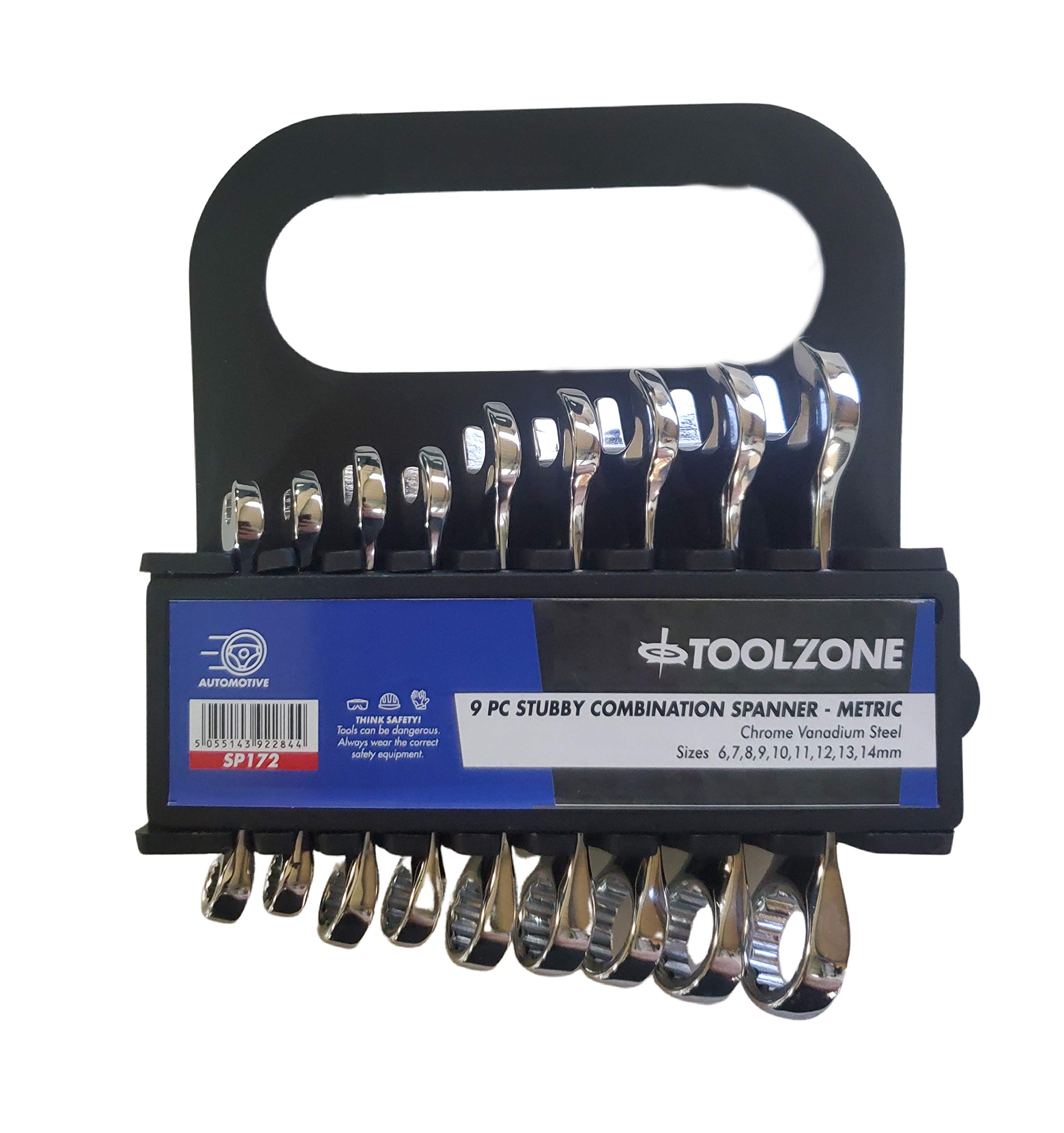 Stubby Spanner Set 9Pc 6-14mm Chrome Vanadium Fully Polished In Rack - KDPSP172
