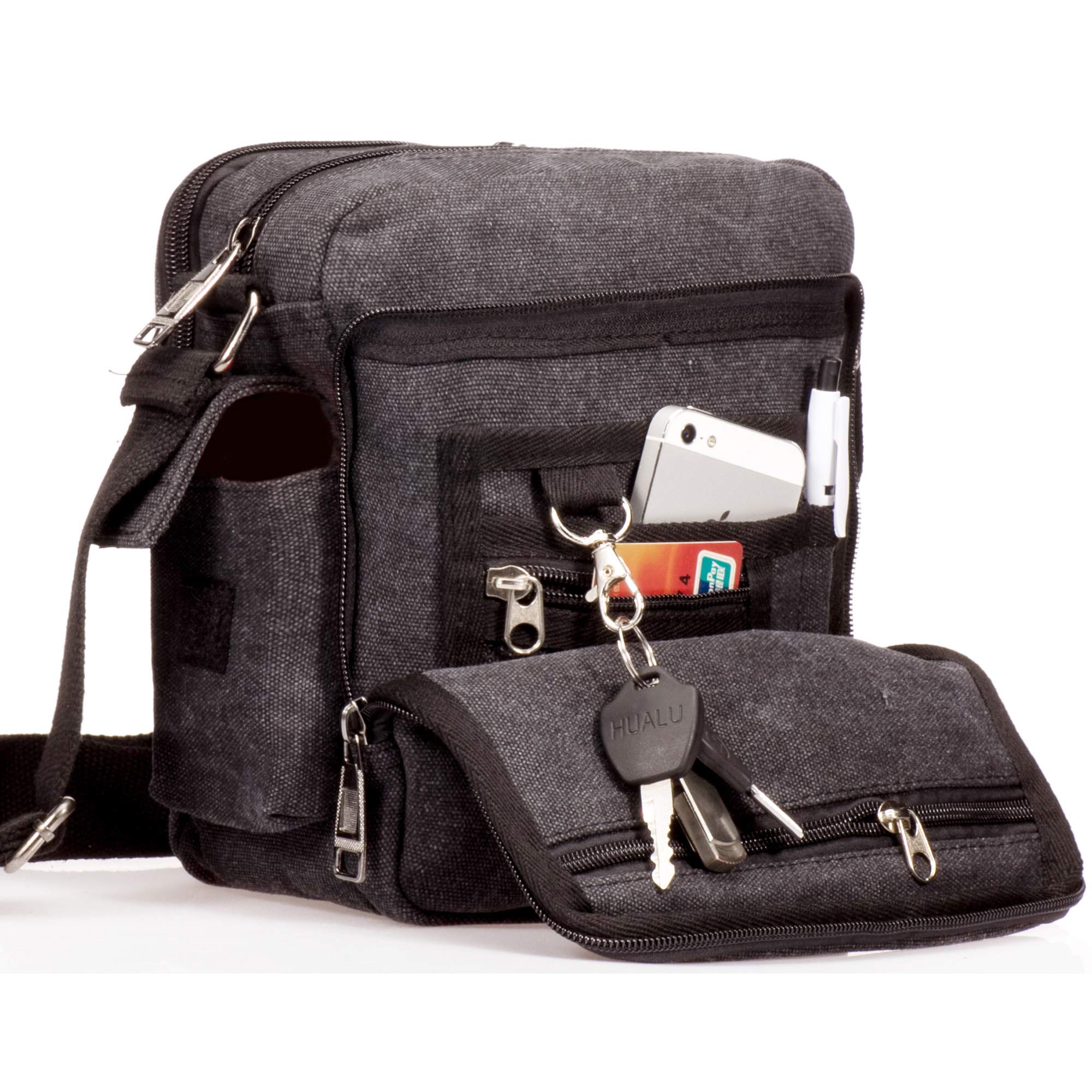 Bolso Bandolera Hombre Pequeño de Tela Vintage - Messenger Bag para Colegio y Universidad - Bolsa de Lona para Libros y Viaje - Sport Bag Original