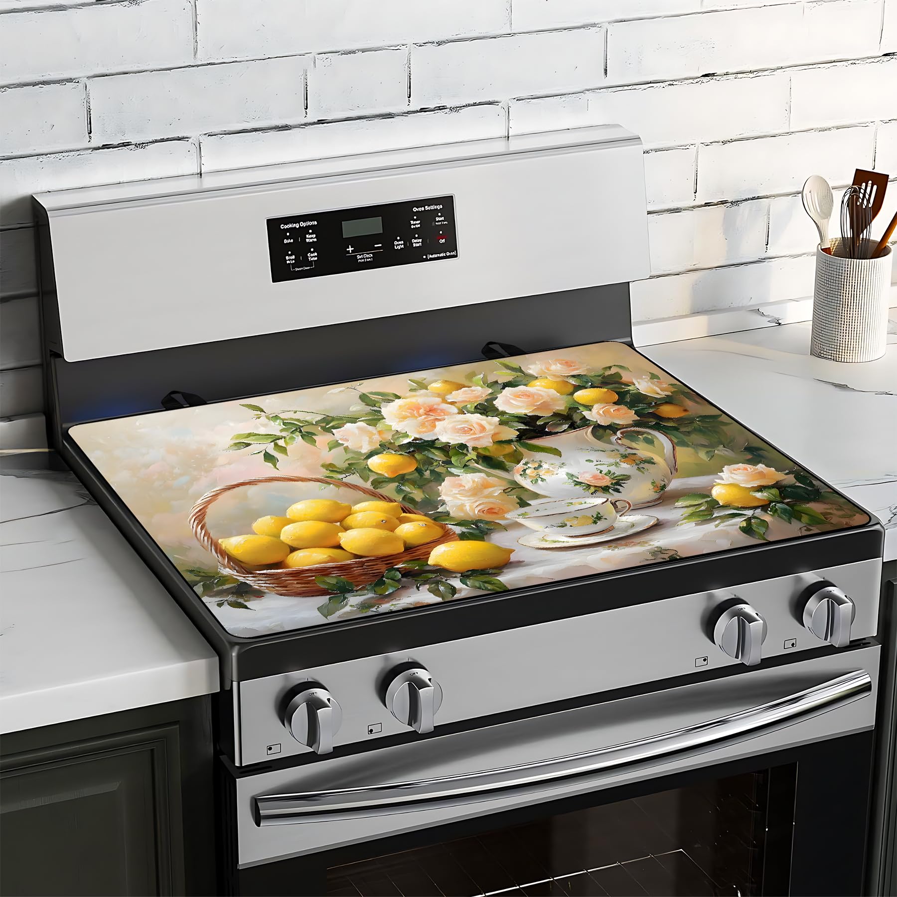 BVBOX Stove Top Cover for Electric Stove 28"x20", Cooktop Glass Stove Top Covers Washable Decorative Stove Protector Mat for Home Kitchen Cooktops