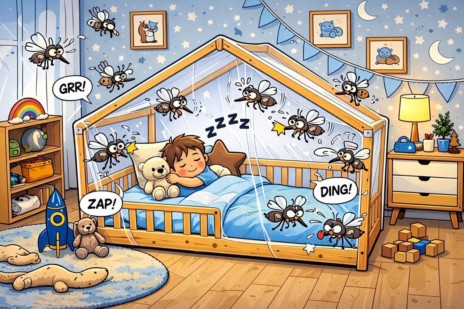 Letto Casetta, Zanzariera Integrale per Letto Bambino 90x190 cm - Attenzione solo Tetto a forma di tenda - Protezione Anti-Insetti - Discreta e Rimovibile (90x190 cm, CASA)