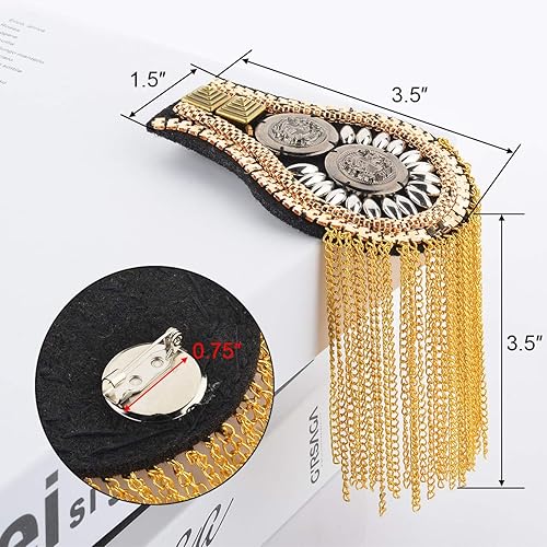 Miniatura 4 de CM Fashion Star borla cadena de eslabones charreteras para el hombro, insignia, 1 par (tono dorado (estilo 2)), Tono dorado (estilo 2)