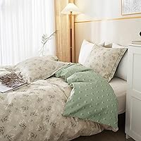 Vista 45 de mixinni Juego de funda de edredón floral blanca y rosa tamaño Queen para niñas, estilo jardín, 100% algodón, hojas y flores rosadas, con lazos