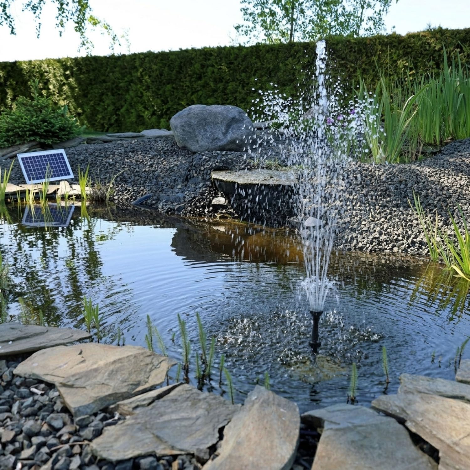 CLGarden NASP5 Solar Teichpumpe mit Akku 1100 l/h Springbrunnenpumpe mit 22W Solarpanel, LED & Timer für Gartenteich, Wasserspiel & Bachlauf