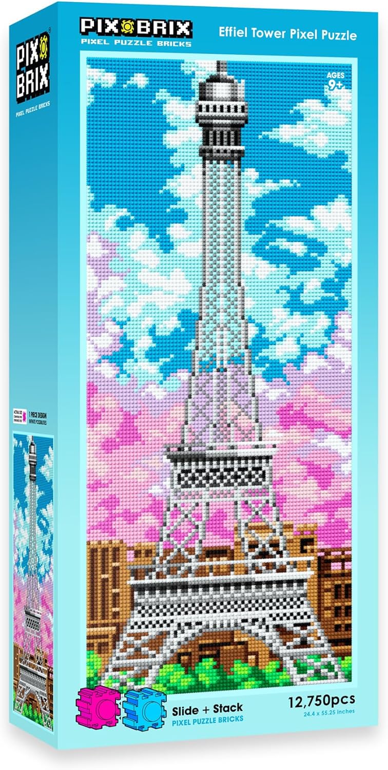 Pix Brix Pixel Art kit Puzzle Bricks - Eiffel Tower 12,750 Pieces - Patented Colorful Building Bricks, Create 2D and 3D Builds Without Water, Iron or Glue - Stem Toys for Adults and Kids