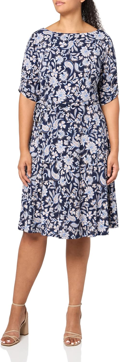 Jessica Howard Women's Elbow Sleeve Boat Neck Knit Fit & Flare Midi Dress