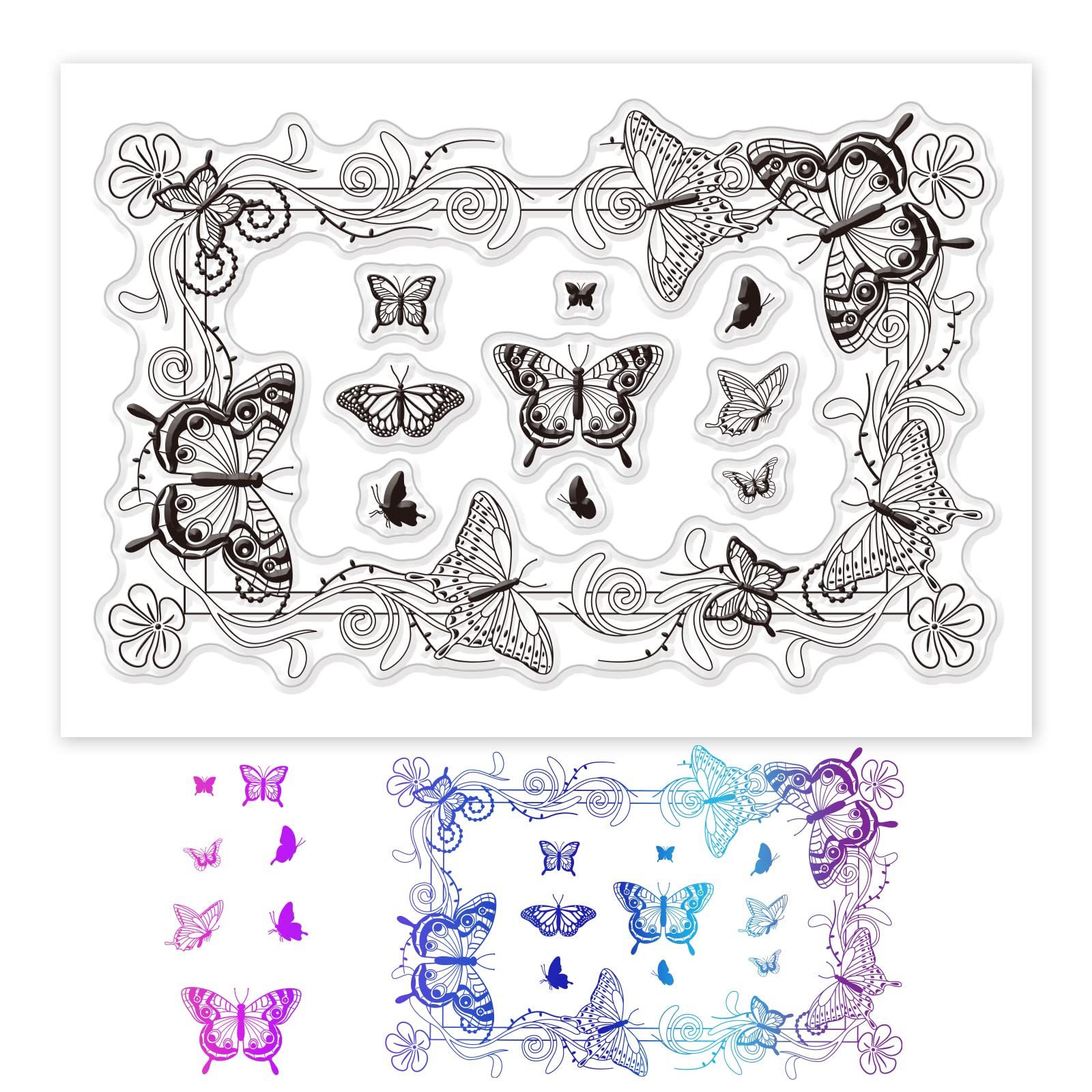 GLOBLELAND Butterflies Frame Silicone Clear Stamps Butterfly Transparent Stamps for Christmas Birthday Thanksgiving Cards Making DIY Scrapbooking Photo Album Decoration Paper Craft