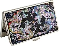 Vista 21 de Tarjetero negro de nácar para tarjetas de visita con bolsillo con bloqueo RFID, tarjeta de identificación de crédito, tarjetero de metal de acero