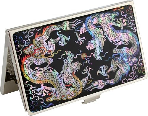 Miniatura 48 de Tarjetero negro de nácar para tarjetas de visita con bolsillo con bloqueo RFID, tarjeta de identificación de crédito, tarjetero de metal de acero