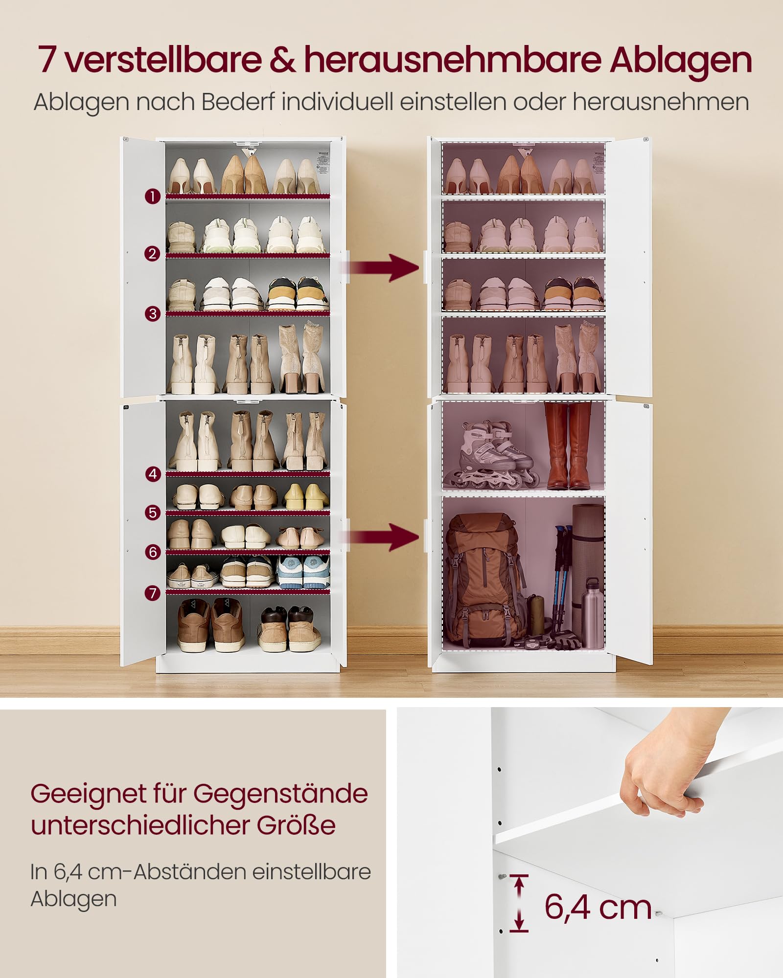 VASAGLE Custos Kollektion - Schuhschrank 4 Klappen, Schuhkipper, freistehendes schmales Schuhregal, für Eingangsbereich, Modern Basic, für 12-16 Paar Schuhe, Mattweiß HSC901WB01