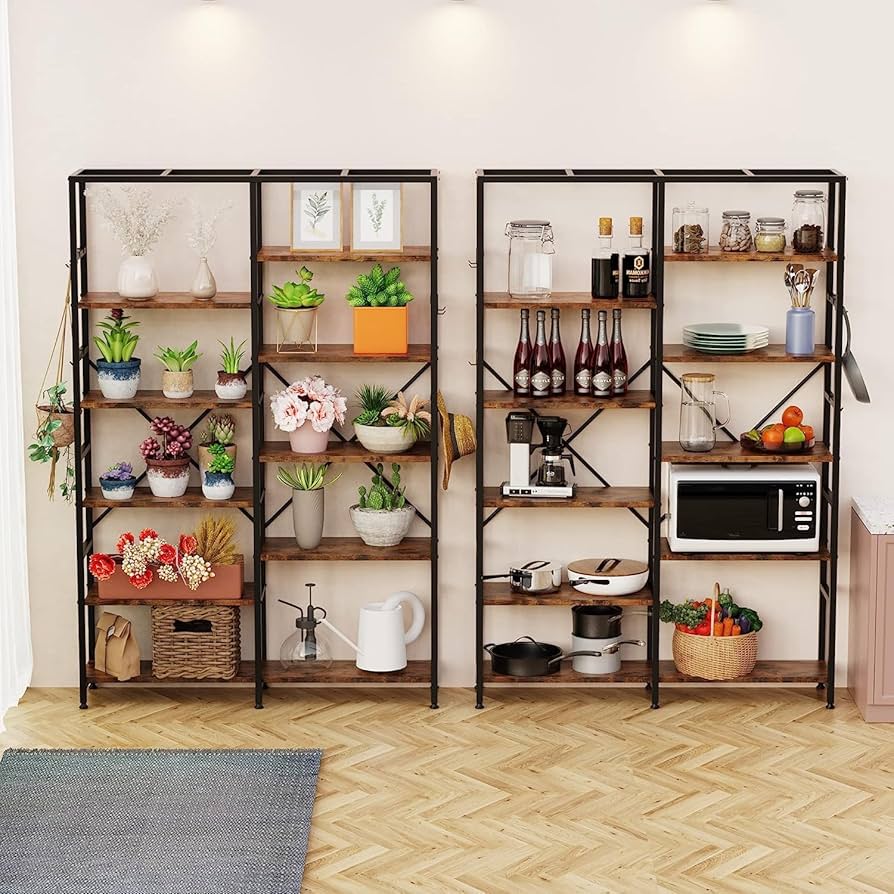 CJMM 本棚、5段本棚、10段のオープン棚を備え、6フック付きベッドルーム Amazon.co.jp: CJMM 本棚、5段本棚、10段のオープン棚を備え、6