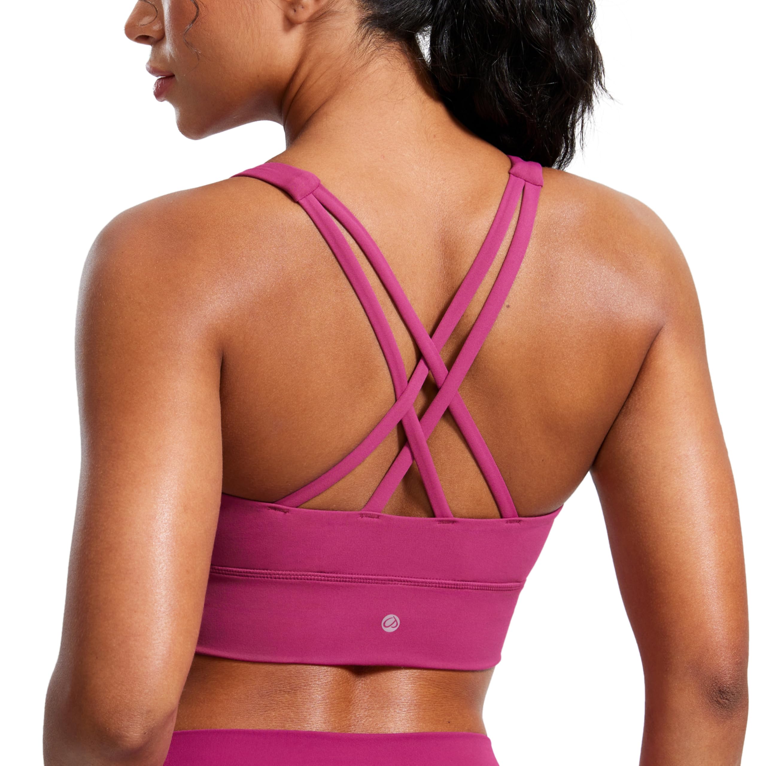CRZ YOGA Women's Butterluxe Strappy High Neck Longline Sports Bra Criss Cross Yoga Bra Wirefree Padded Crop Tank Top Washed Mauve XS