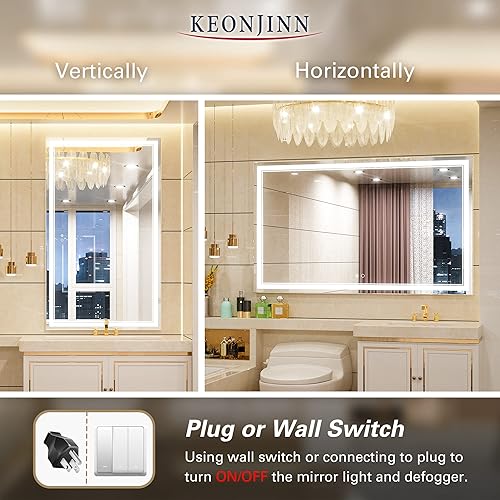 Miniatura 8 de Keonjinn - Espejo iluminado para el baño con luz LED, para montar en pared, diversos tamaños (verticalhorizontal)