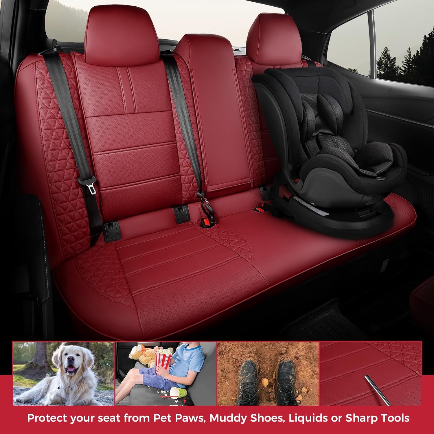 FREESOO Toyota Camry Seat Covers Full Set Custom Fit for Hybrid SE,Hybrid LE2026 2025 Models, Premium Waterproof Leather Car Seat Protectors (Wine Red)