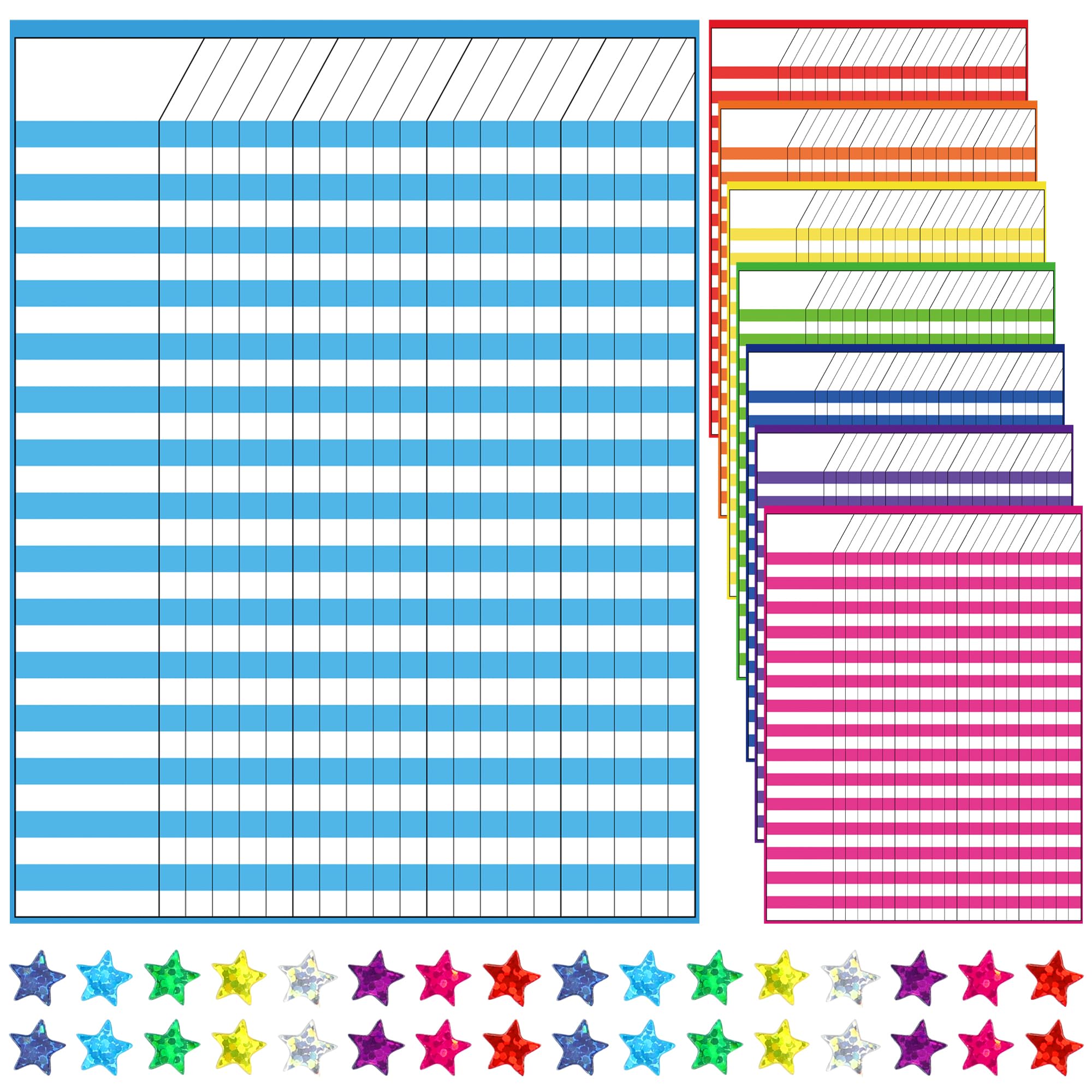 8 Pack Colorful Dry Erase Incentive Chart Multi-Color Classroom Incentive Chart Dry Erase Reward Chore Charts with 1350 Reward Star Stickers for School Attendance Homework Progress Tracking, 13" x 17"