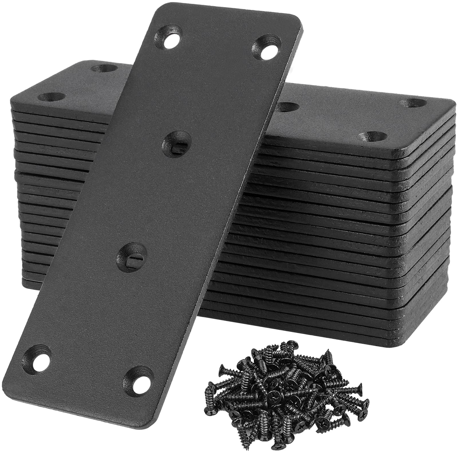 MAHIONG 20 Pack 5 x 1⅞ x ⅛ Inch Flat Mending Plates, Black Straight Braces with Mounting Screws, Steel Flat Braces Joining Plates Fixing Bracket for Furniture Repair
