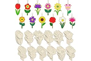 Relaxgiant 48 Pcs Wooden Spring Flowers for Kids DIY Blank Unfinished Wood Flowers Ornaments Crafts