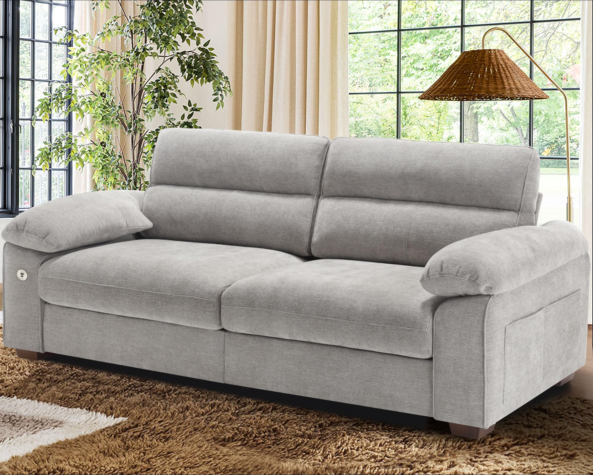 WorthFurni Sofas for Living Room Chenille Pillow-Armrest Loveseat Couch Set Small Sofa 3 Seater Sofa USB Charging Removable
