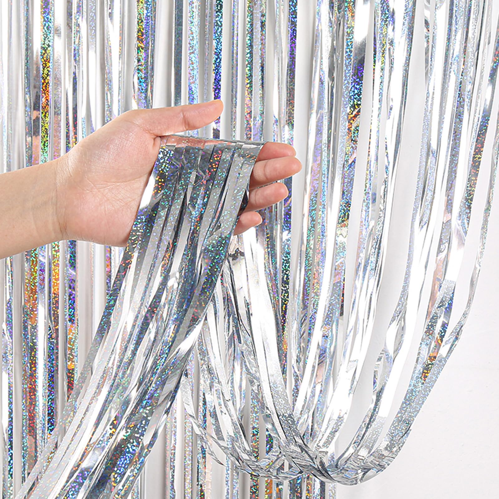 AILEXI 2 confezioni 1M*2M tende frangia tenda luccicante decorazione della per compleanno forniture festa nozze - Argento
