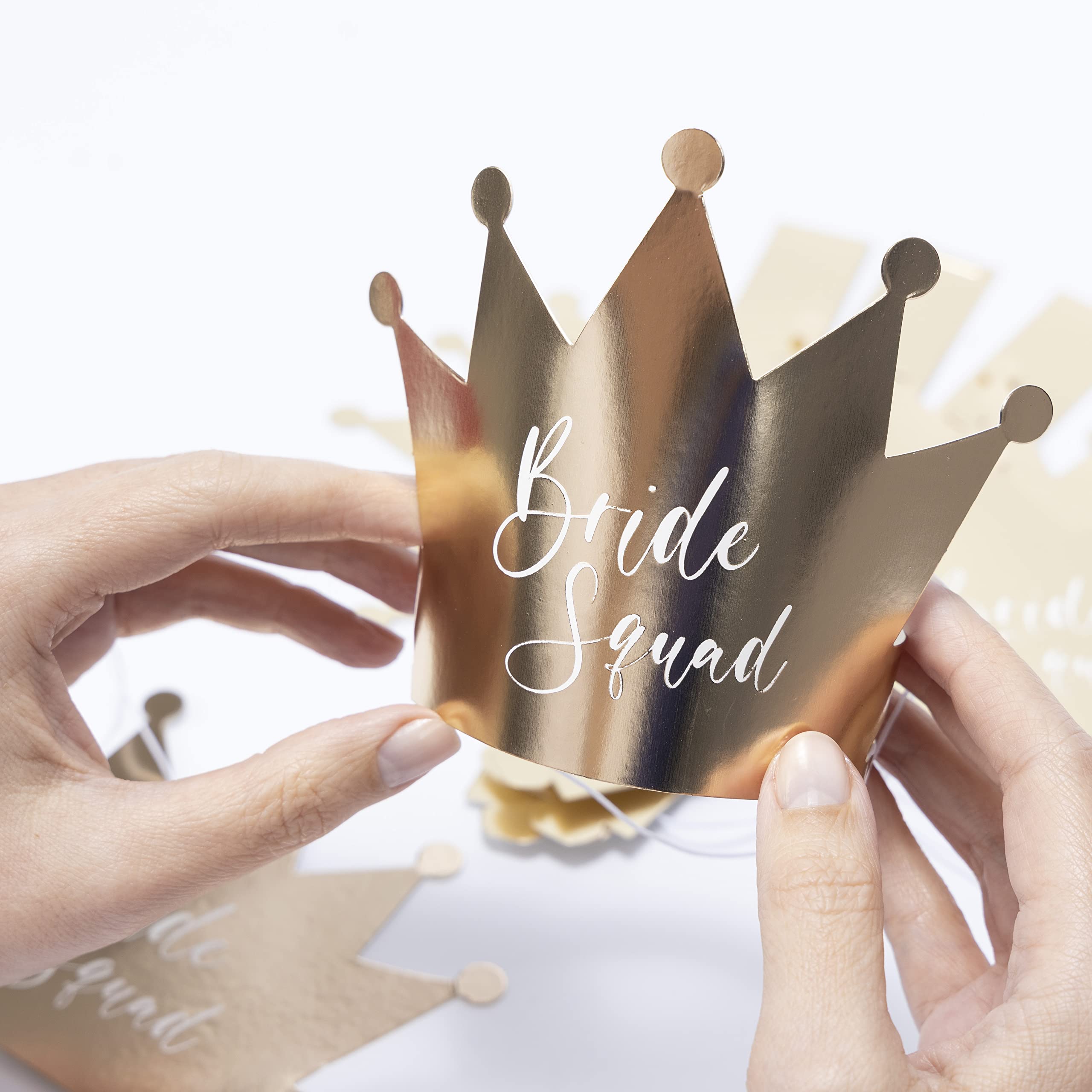 8pcs Hen Party Accessories Bride Squad Paper Crowns Hen Do Accessories Decorations for Girls Bridal Shower (Gold Foil)