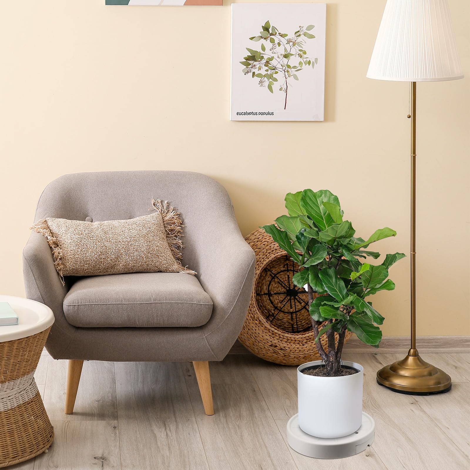 Confezione da 2 contenitori per piante da 28 cm, supporto per piante rotanti, con carrello con 4 ruote invisibili, carrello per fioriera con contenitore per l'acqua, vassoio porta vasi da