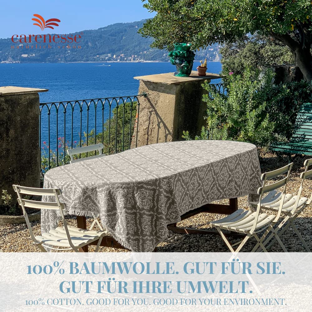 Carenesse Jacquard Tagesdecke King Size Barock 260 x 260 cm grau I Edle & zarte Wendedecke aus 100% Baumwolle mit hochwertiger Webung I Überwurf für Bett & Sofa I Wohndecke dünn & leicht