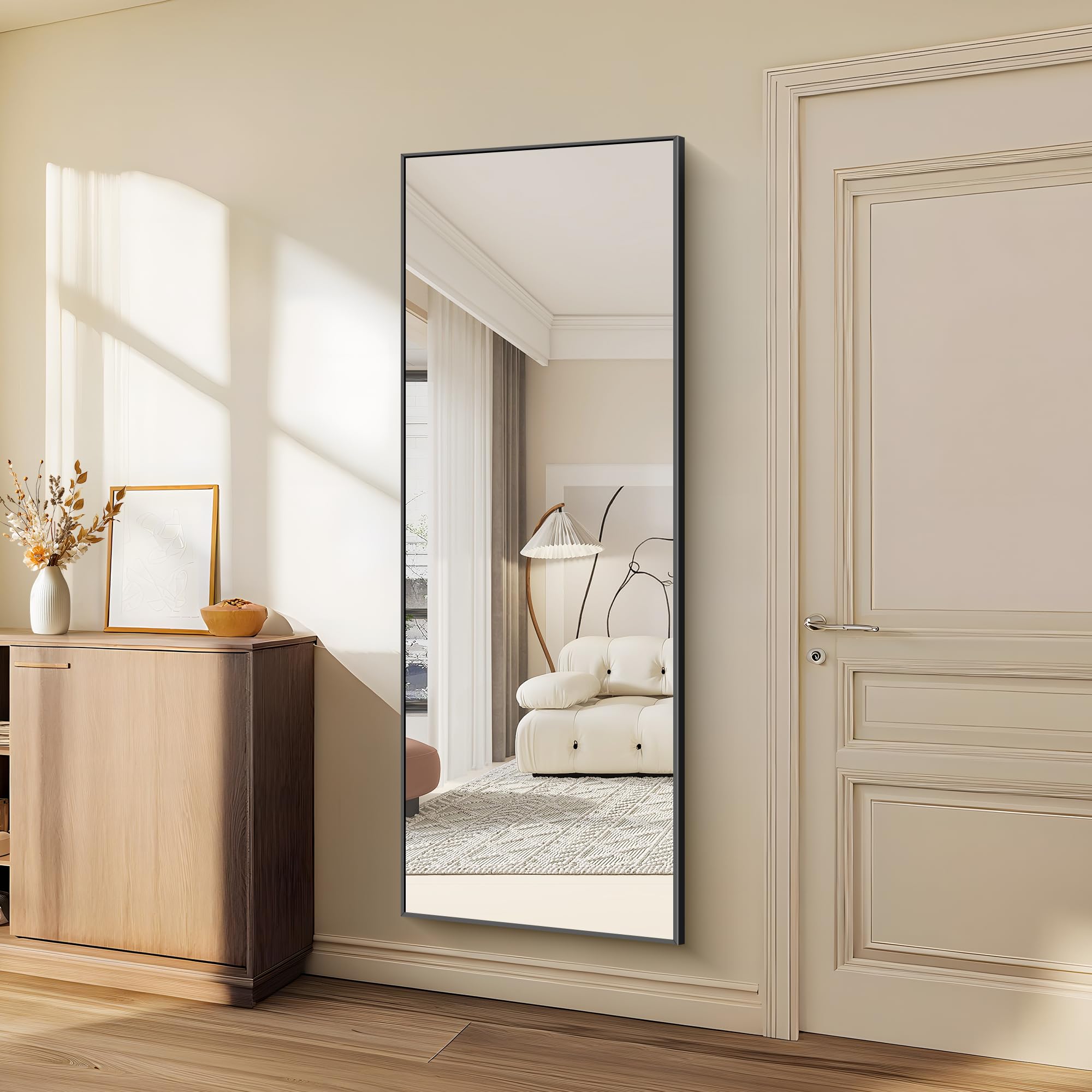Miroir Dressing Avec Cadre Aluminium Miroir Pleine Longueur LunaMirror 161x52cm - Cadre Aluminium Aspect Bois Miroir Salon Chambre Moderne