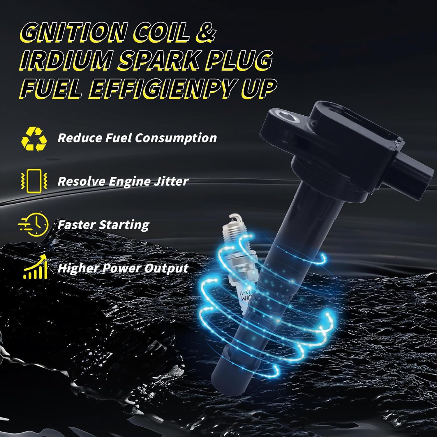 Set of 4 UF311 Ignition Coil Pack & Iridium Spark Plug Compatible with Honda Accord CRV Civic SI Element Acura RSX CSX 2002 2003 2004 2005 2006 2007 2008 2009 2.4L 2.0L L4 Replaces# UF-311 UF583 C1382
