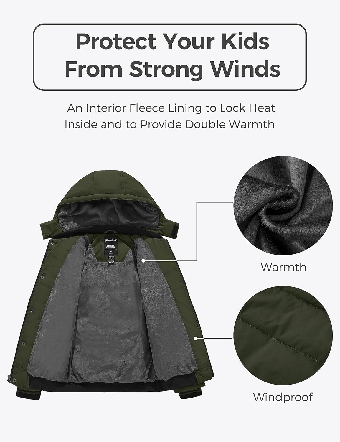 Wantdo Boy's Padded Winter Coat Water-Resistant Puffer Jacket with Removable Hood - Image 5