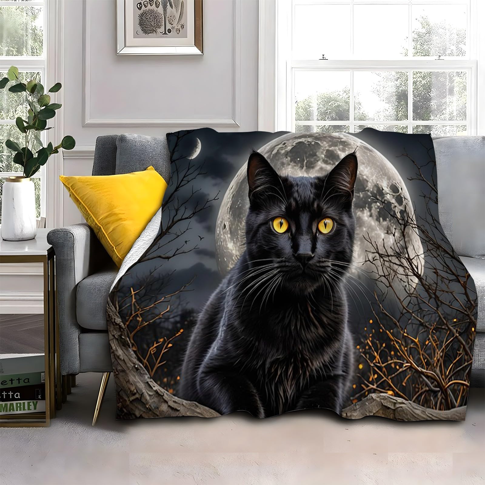 LLSZAHD Black Cat Blanket Plants Lightweight Washable Breathable Throws Blankets 40"x50", Single Size Fluffy Blanket Suitable for Kids Adults - All Seasons (101x128cm)