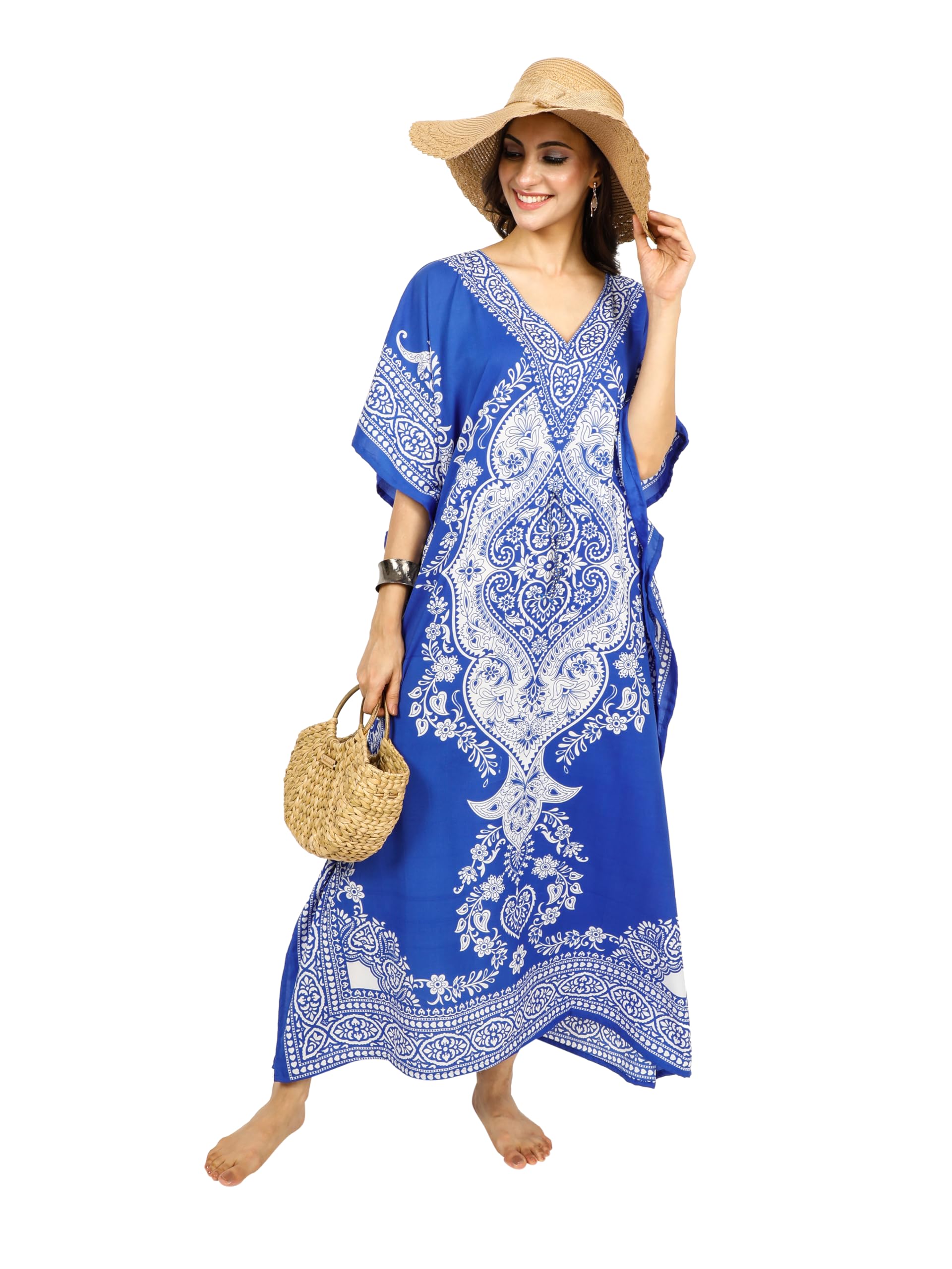Shah Crafts.Women Kaftan Tunic Kimono Long Maxi Party Dress for Loungewear Holidays Nightwear Beach Cover Up Caftans Free Size