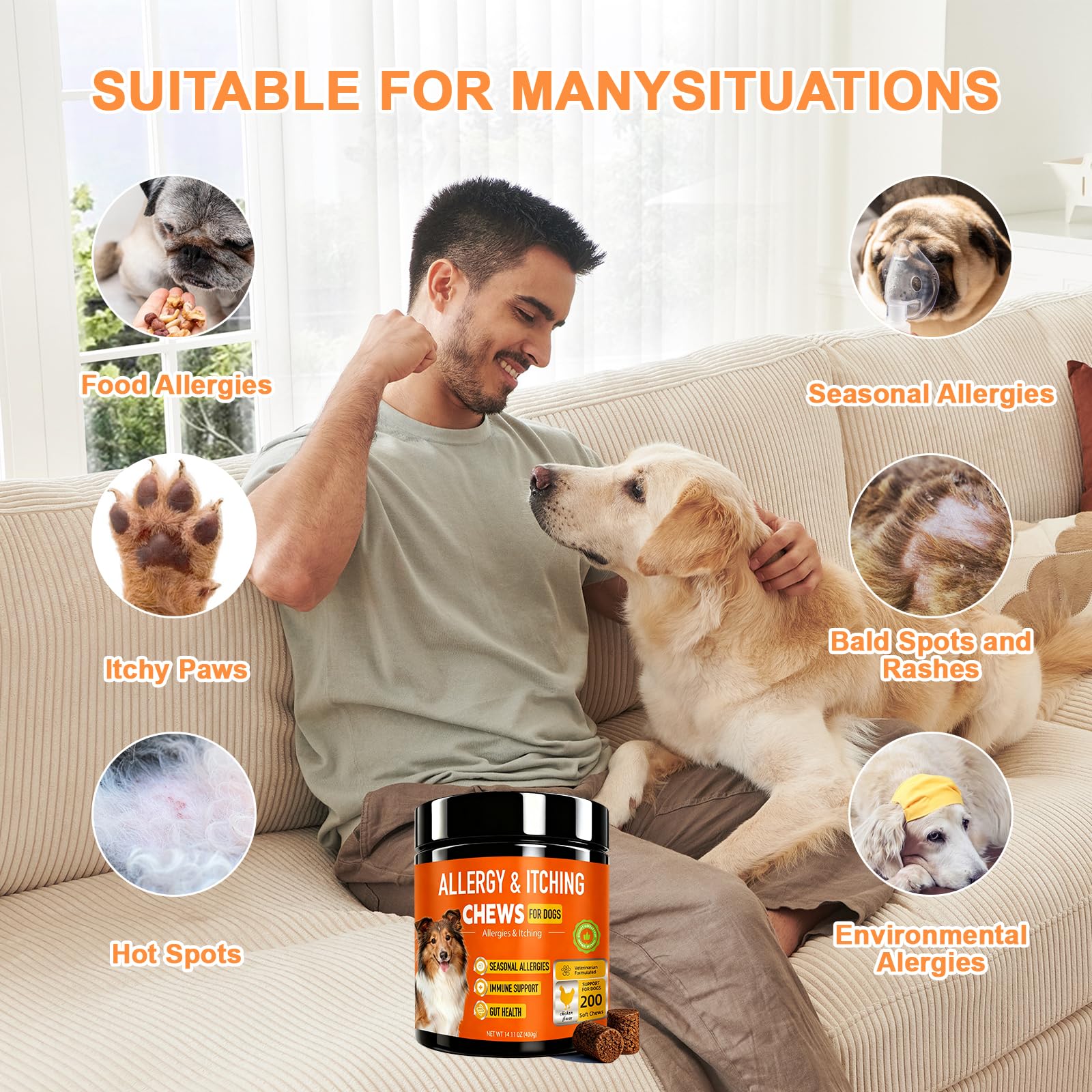 Dog Allergy Chews 200ct,Probiotics for Dogs Itching Skin Relief for Skin and Paw Licking, Dog is Human Multivitamin Itch Relief for Seasonal Allergies-Support a Healthy lmmune System Chicken Flavor — view 8
