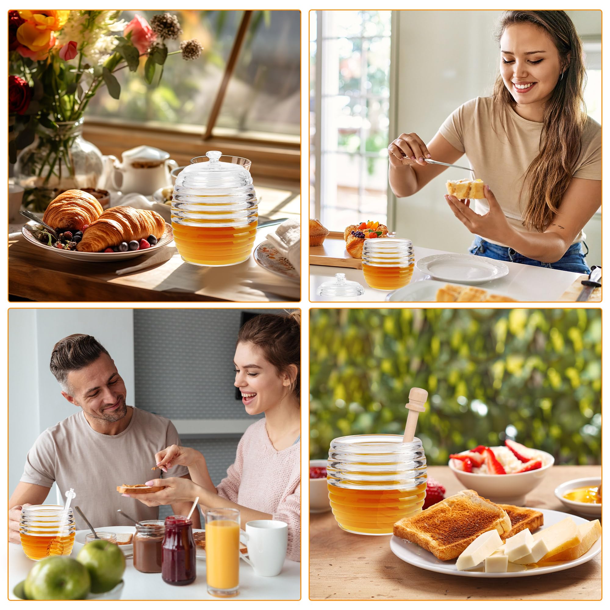 Loscarol Honey Jar with Dipper and Lid, 8 oz Glass Honey Pot Dispenser with 2 Dippers Sticks Set, Honey Containers for Kitchen, Home, Syrup Storage