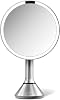 simplehuman ST3052 20cm Sensor Mirror with Touch-Control Brightness, Light Up Makeup Magnifying Mirror, 5x Magnification, LED Tru-Lux Light, Dual Light Setting, Rechargeable, Brushed Stainless Steel