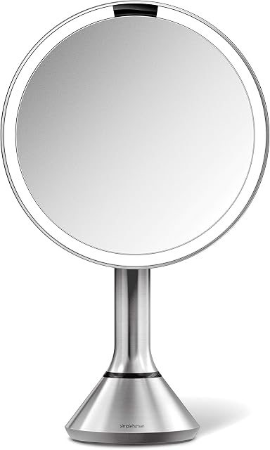 simplehuman ST3052 20cm Sensor Mirror with Touch-Control Brightness, Light Up Makeup Magnifying Mirror, 5X Magnification, LED Tru-Lux Light, Dual Light Setting, Rechargeable, Brushed Stainless Steel