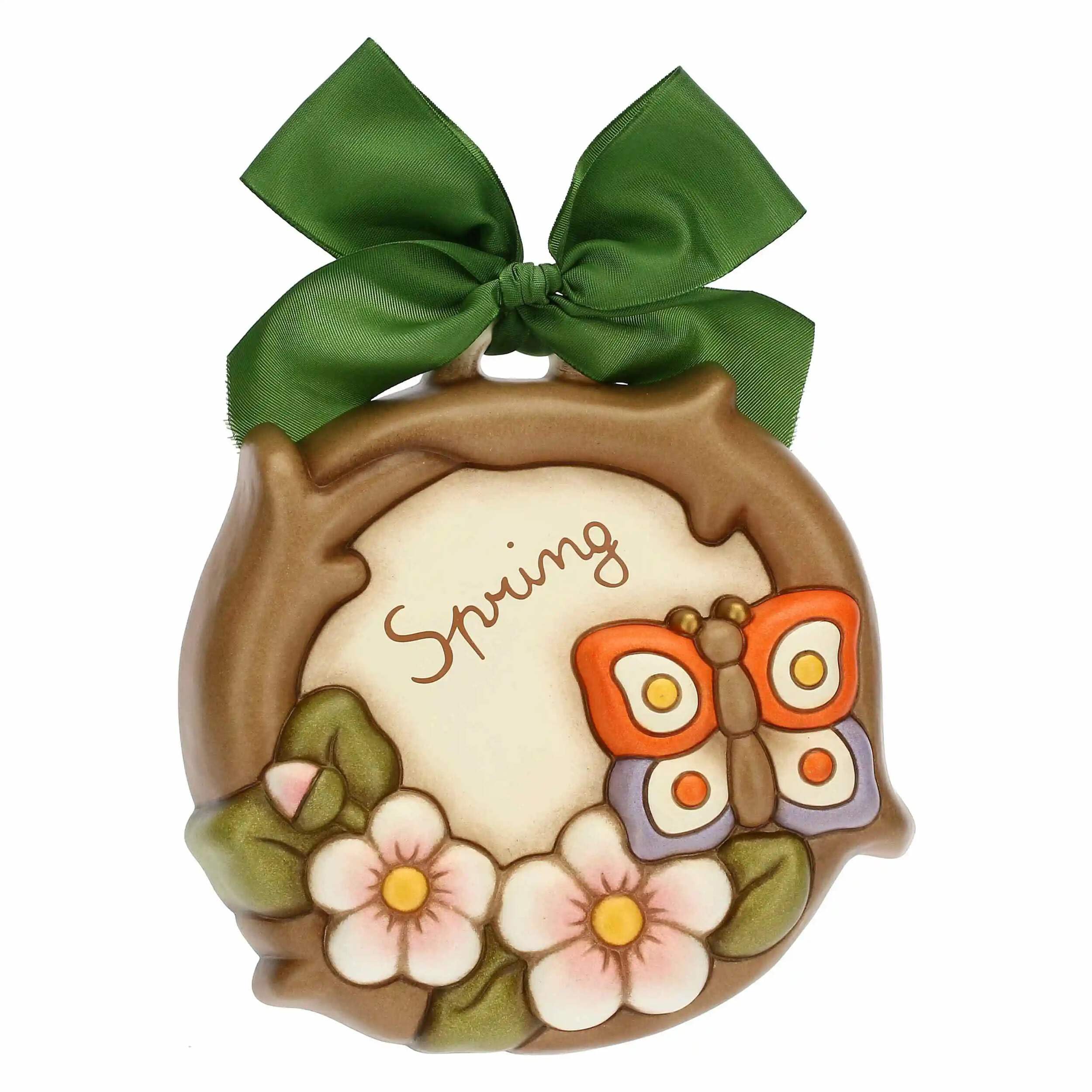 THUN - Formella Spring, Formella in Ceramica Decorata a Mano con Farfalla Poggiata su Ramo in Fiore, 15.5x3.9x15.5 cm h