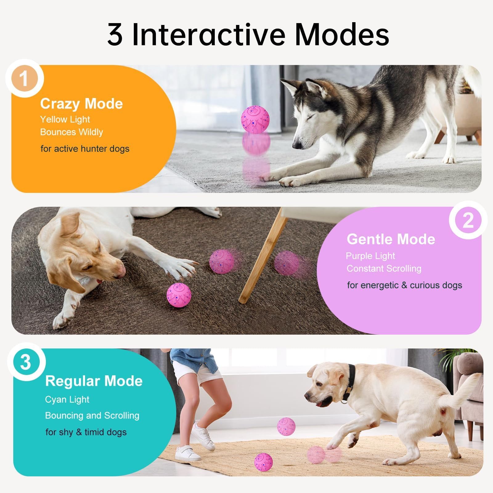 Balle interactive pour chien, mouvement automatique, rebondissement et rotation, matériau en mousse silencieuse, indice d'étanchéité IP54, roulement actif intelligent, jouets de stimulation