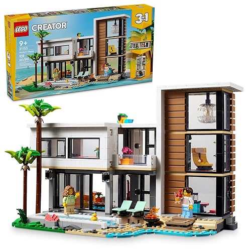 LEGO Creator 3 in 1 Modern Toy House - Kids Toy Building Set with 3 Building Options for Boys & Girls, Ages 9+ - with 2 Minifigures for Pretend Play - Gift Idea for Birthday - 31153