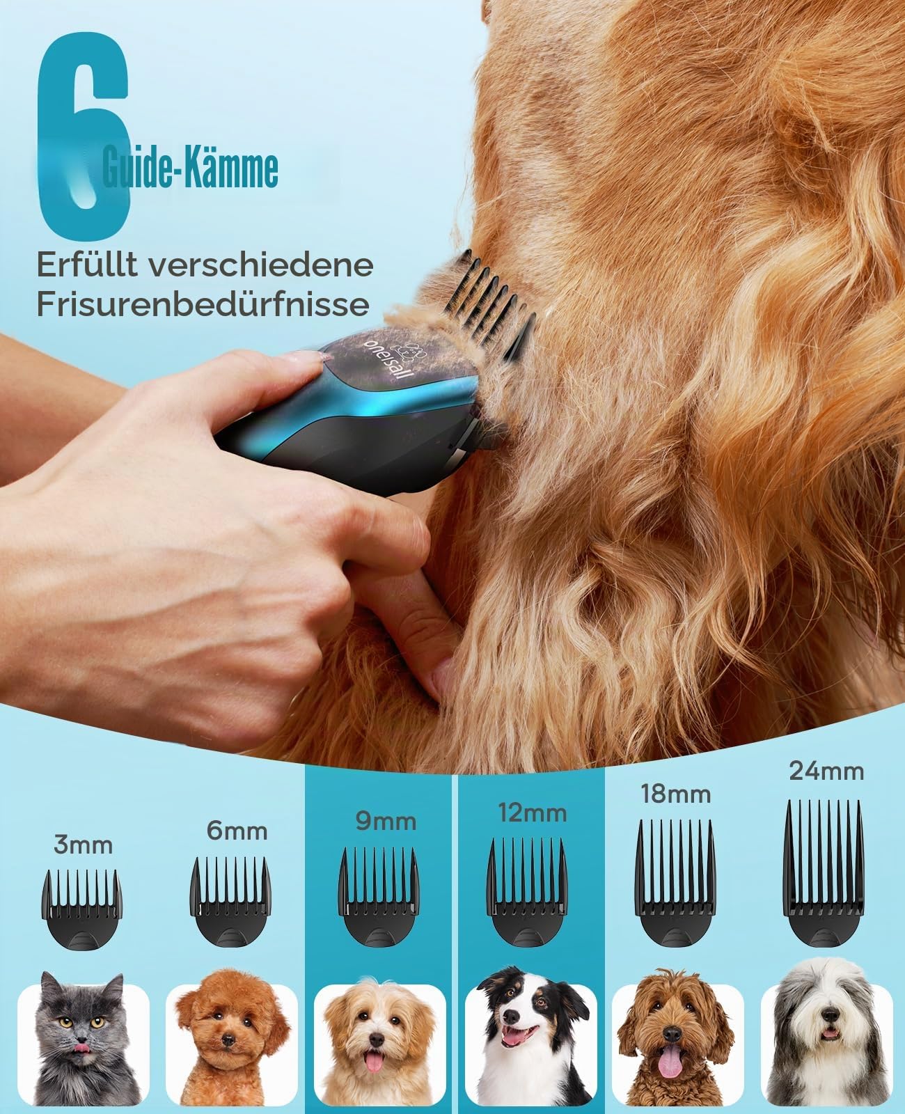 oneisall Professionelle Hundeschermaschine für dickes Haar, robuste Hundepflege-Schermaschine mit abnehmbarer Metallklinge, kabelloser Haustierrasierer für Cockapoo-Pudel