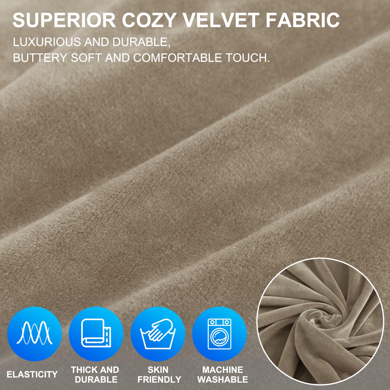 Terciopelo Funda Sofa 3 Plazas Ajustable Y Elastica, Funda De Sofa Antideslizante Antimanchas, Universal Couch Cover Protector, con Reposabrazos, Lavable, Camello