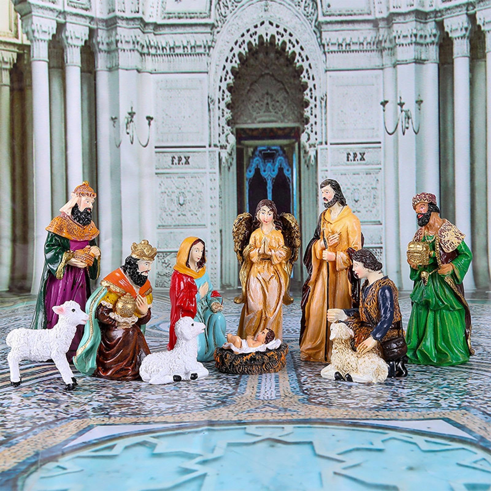 Figurka Świętej Rodziny, dekoracja bożonarodzeniowa, delikatna statuetka z żywicy, religijna dekoracja świąteczna, delikatna tekstura, dekoracja rzemieślnicza, do gabinetu, sklepu, salonu i