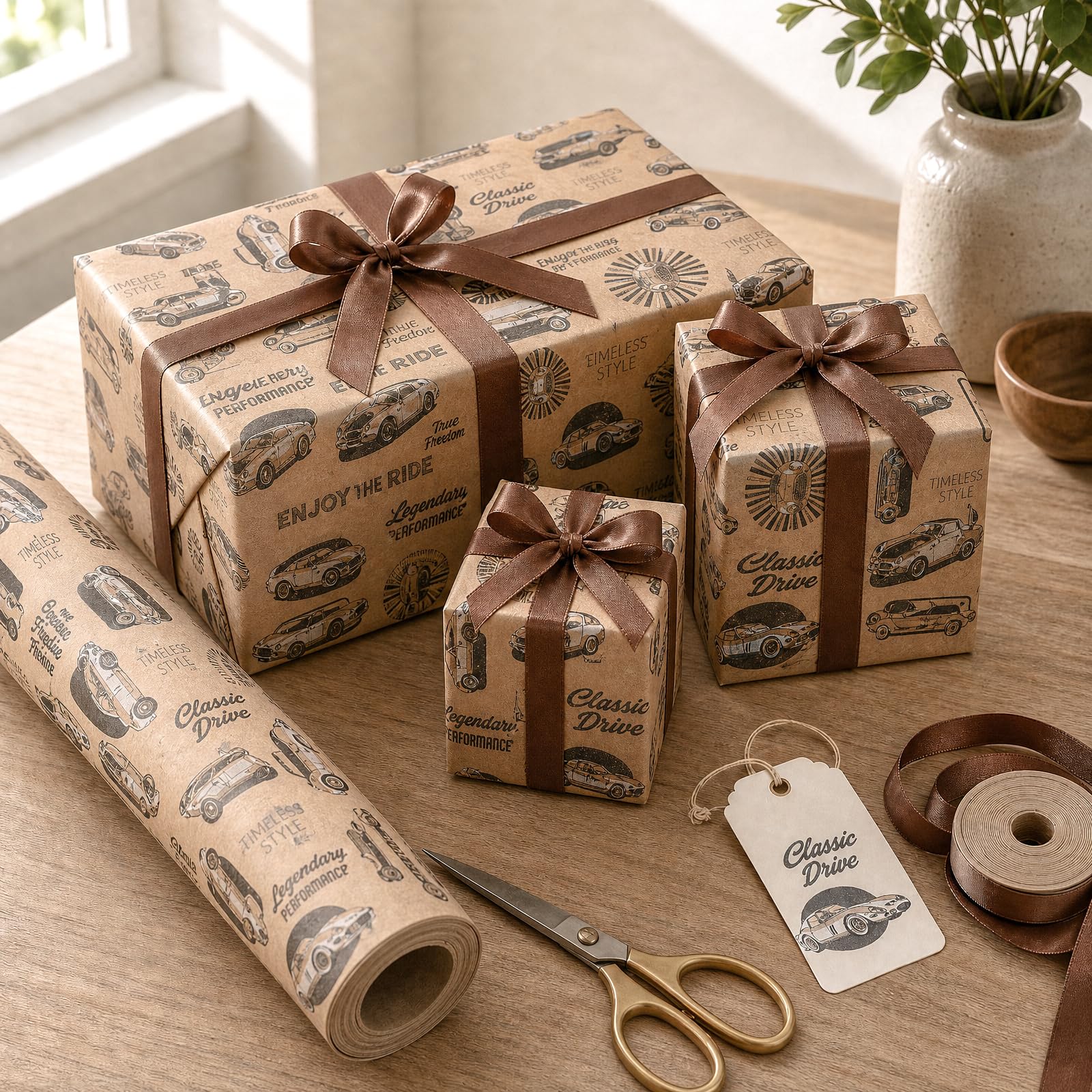 Ulmasinn Kraft-Geburtstags-Geschenkpapier - Mini-Rolle - Auto