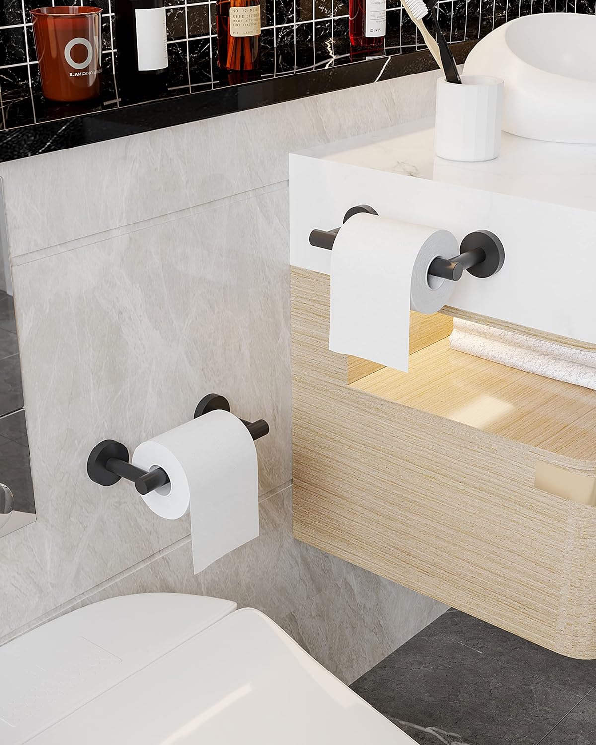 Matte Black Stainless Steel Wall Mounted Toilet Paper Holder Set