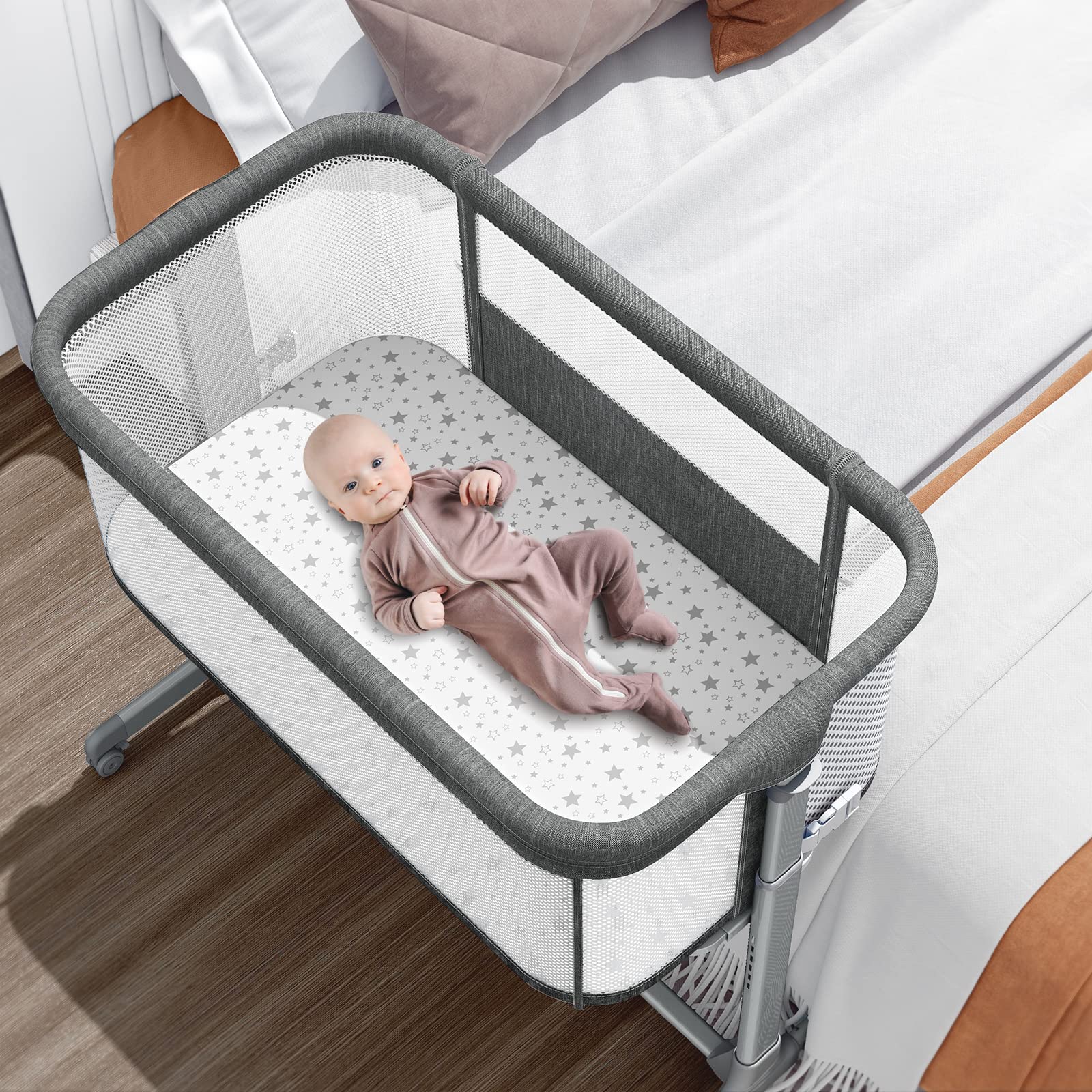 VANCLE Baby Bassinet Bedside Crib for Baby Sleeper, Portable Mesh ...