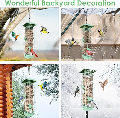 Miniatura 8 de Comedero para pájaros a prueba de ardillas comedero de metal para pájaros silvestres para colgar en el exterior con 4 perchas a prueba de ardillas