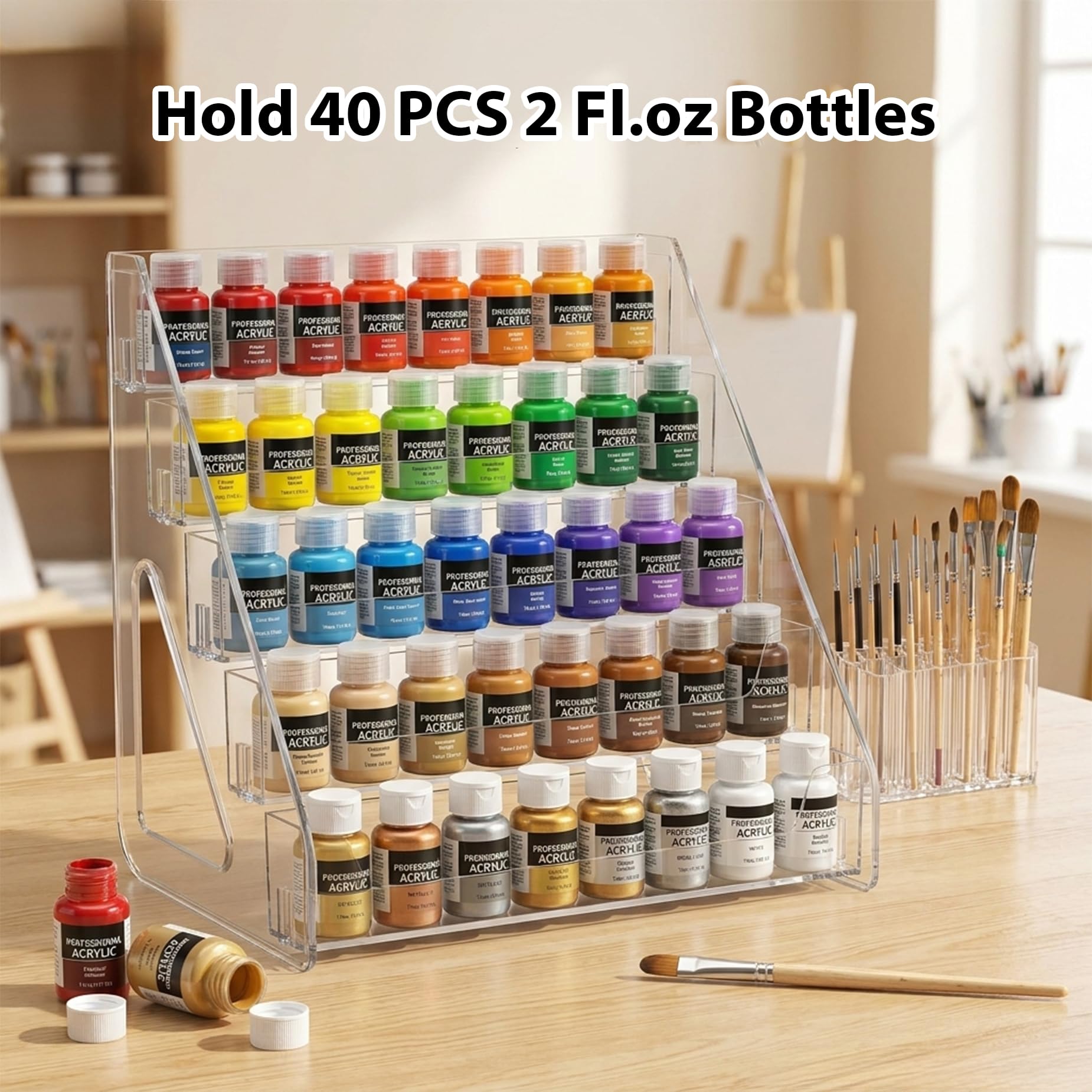 Organizador de pintura con soporte para pinceles, estante de almacenamiento de pintura acrílica de 5 capas, versión alta, soporte de pintura en miniatura para tubos y tarros de pintura